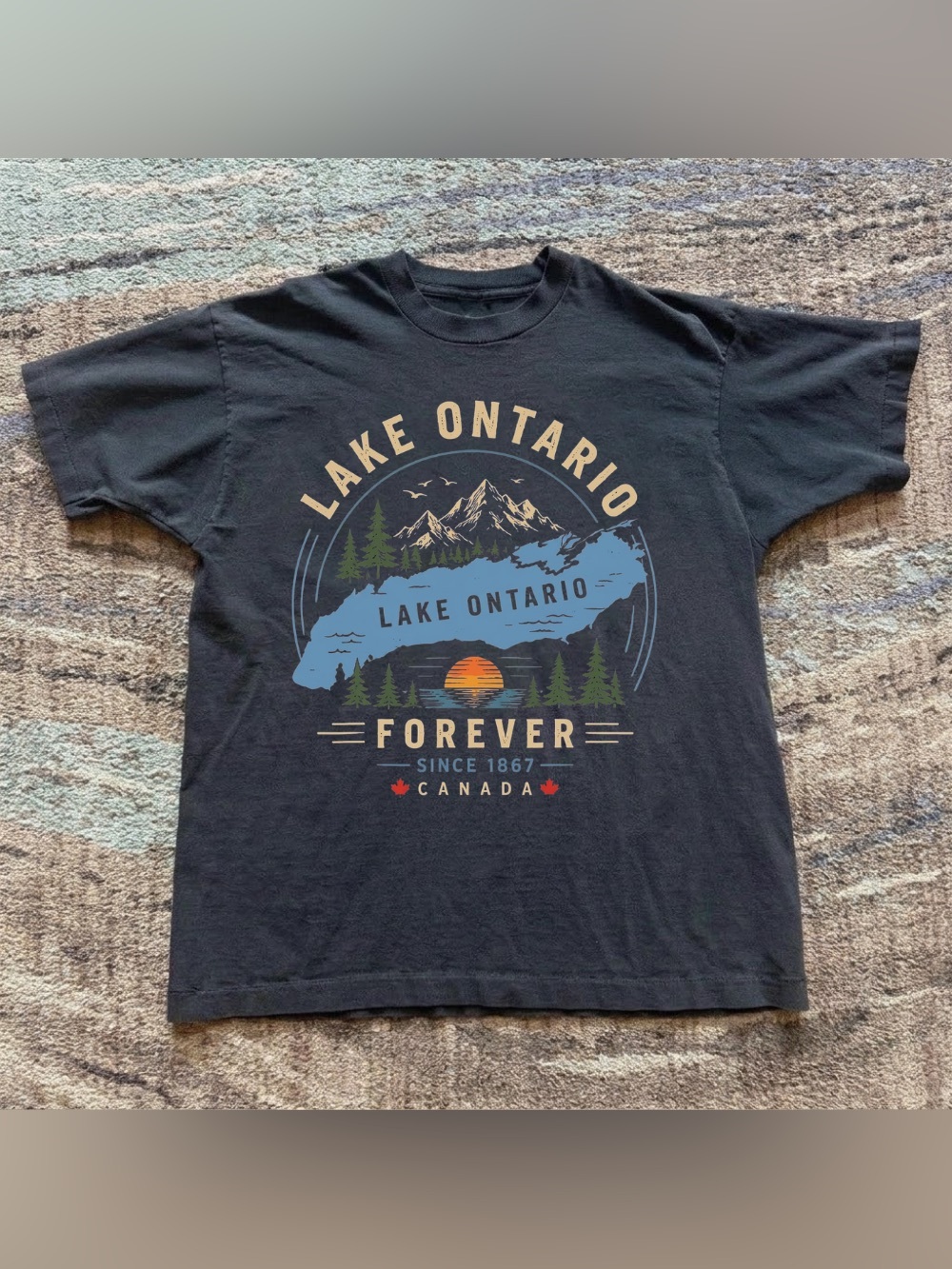 Lake Ontario Forever Canada Map Black Nature Graphic T-Shirt